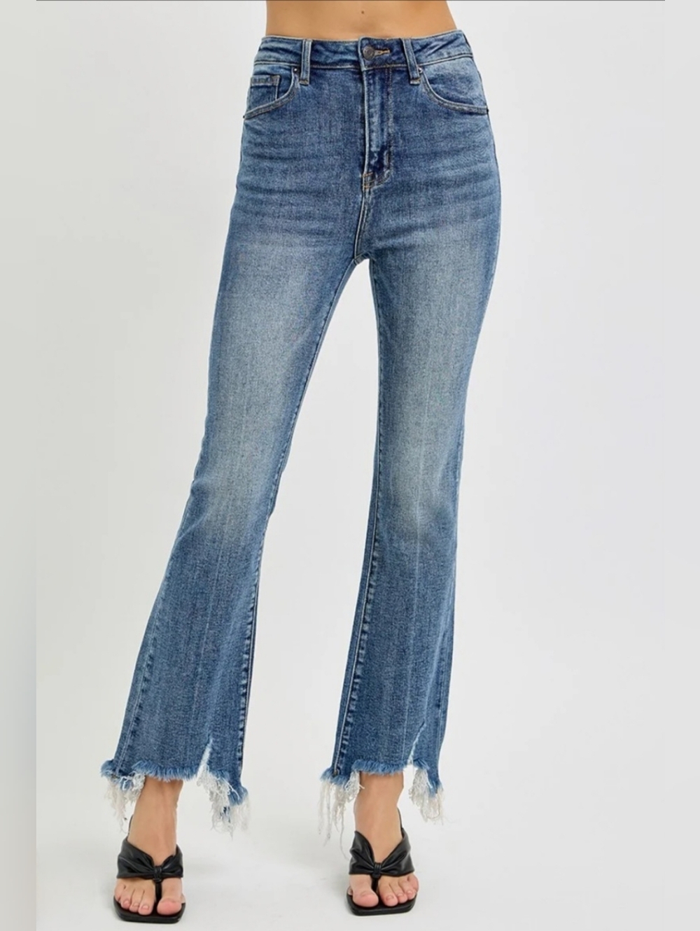 RISEN Los Angeles High Rise Crop Flare Frayed Hem Denim Jeans Women's SZ 9/29